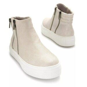 Double Zip Snake Skin Embossed HighTop Platform Sneaker Size 8.5 White New w/Box